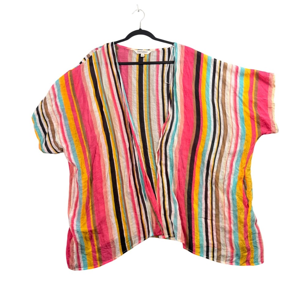 Davi & Dani Women L Rainbow Striped Kimono Cardigan Boho Coastal Festival Duster